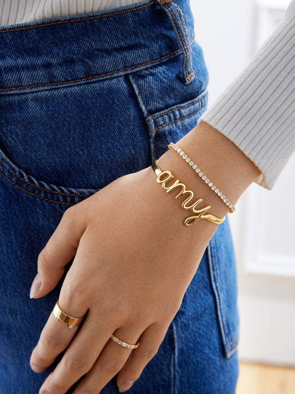 18K Gold Custom Nameplate Cuff Bracelet - Gold
