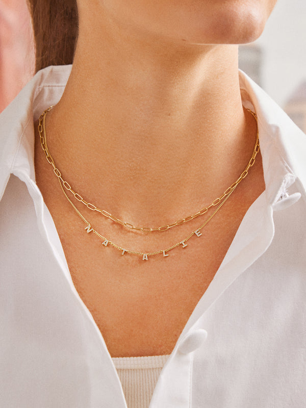 Mini 18K Gold Custom Spaced Letter Name Necklace - Gold