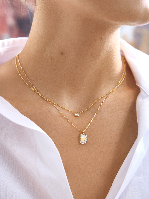 Mickey Mouse Disney Pavé Pendant Necklace - Clear/Gold