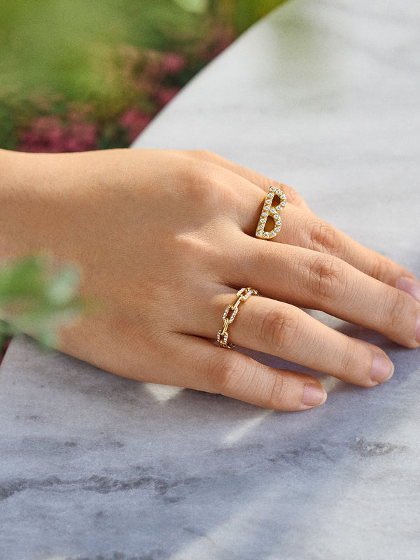 18K Gold East West Initial Ring - Clear/Gold